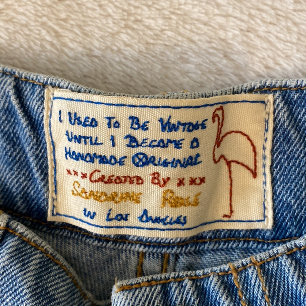 Free People SR vs Sandrine Rose indigo distressed cargo jeans with patch… - Picture 11 of 14